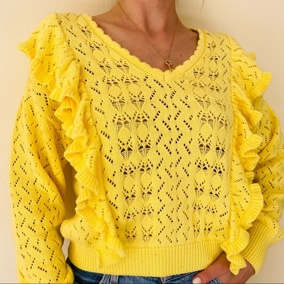 New Marc New York Ruffle Shoulder Cable Knit cotton pullover Sweater - Picture 5 of 9